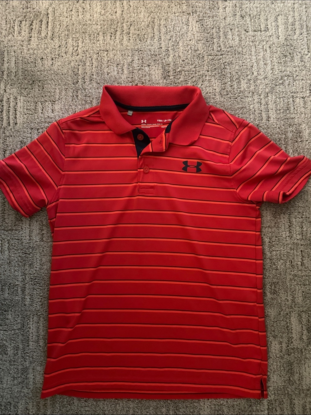 Under Armour Red Polo with Thin Orange Stripes